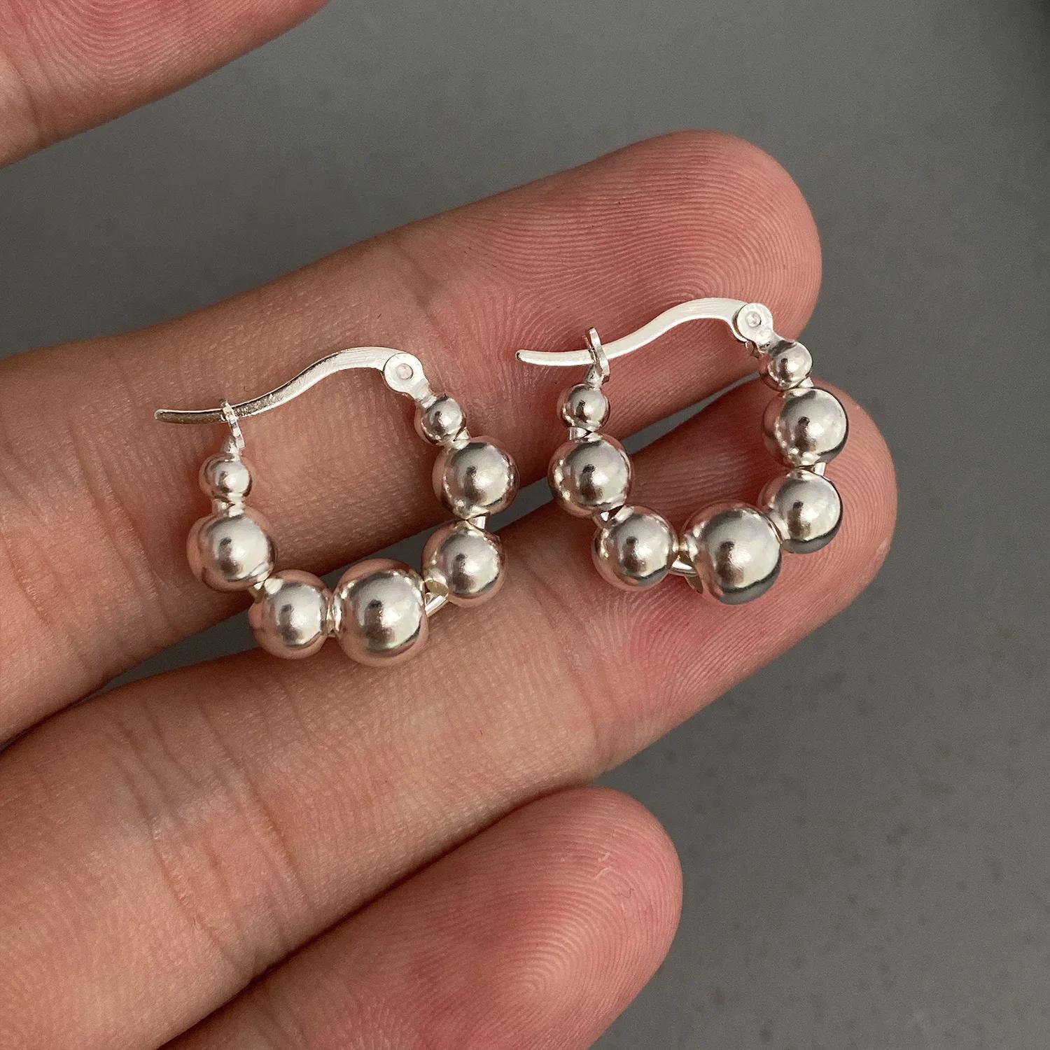 2026 New Fashion Metal Round Beaded Pearl Hoop Earrings For Women Exaggerated Silver Color C-shaped Large Circle Earring Jewelry