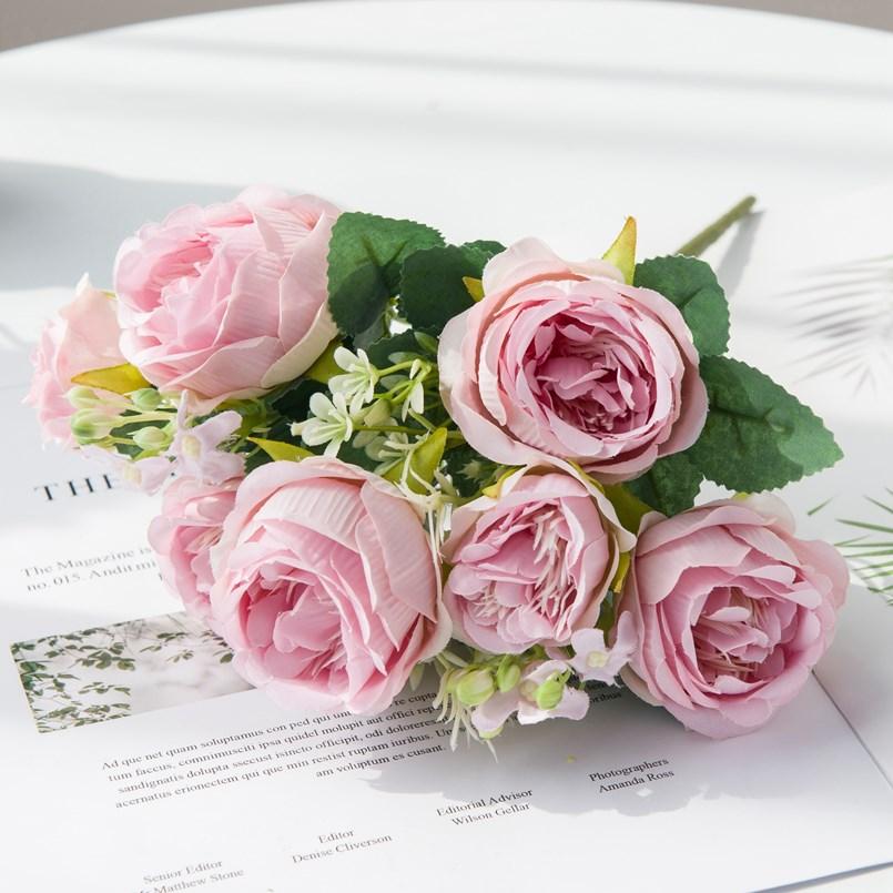 Artificial Flower Home Room Decoration Accessories Wedding Scrapbook Peony Candy Gift Box Arrangement Festival Silk Rose Bouquet