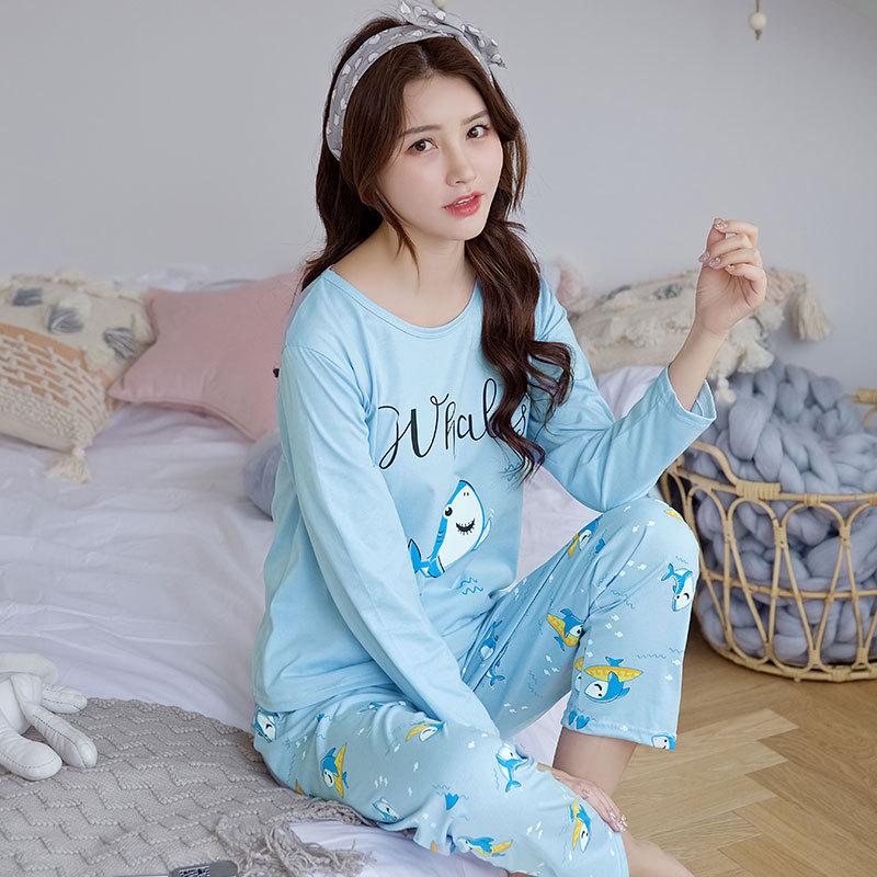 Spring & Autumn Women's Long-Sleeve Pajama Set - Cute Cartoon Design, Plus Size, Cozy Winter Loungewear