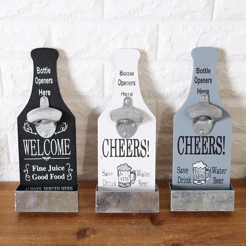 Wooden Wall Bottle Opener Retro Beer Bottle Opener Wall Hanging Creative Bar Restaurant Beer Bottle Openers Storage Home Decor