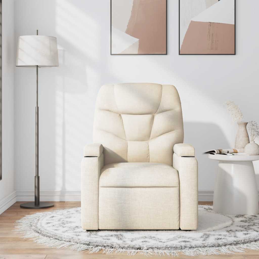 Vidaxl Reclining Massage Armchair, Cream, Fabric Upholstered