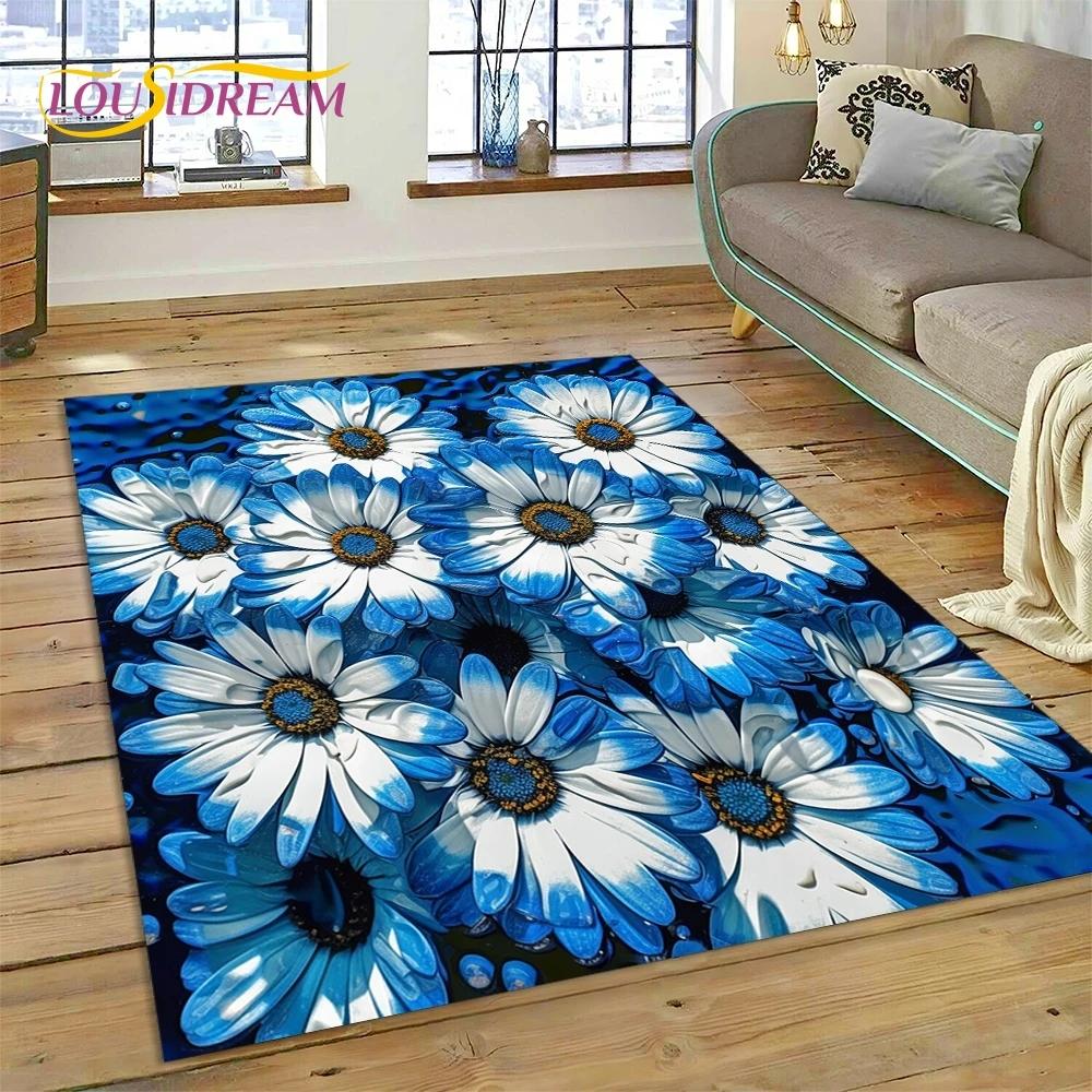 3D Dream Sun Flowers Nordic Daisy Rug Carpet for Living Room Bedroom Home Decor,Non-slip Decoration for Sofa Doormat Gifts Kid