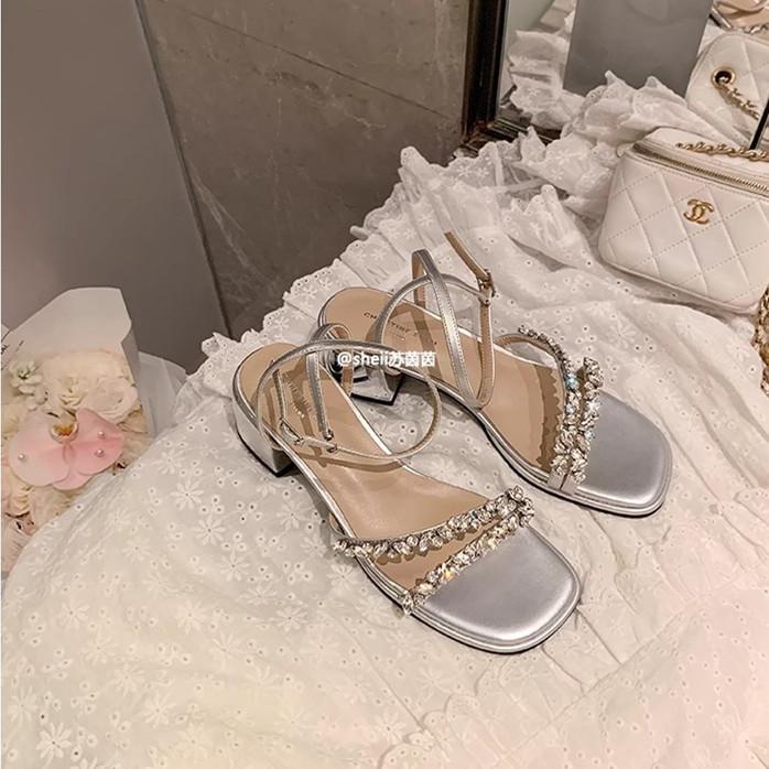 

Су Иньинь, Фея Леденцового Сахара~ Французские стразы с босоножками с открытым носком и толстым высоким каблуком, женские новые летние модели 40 серебряный