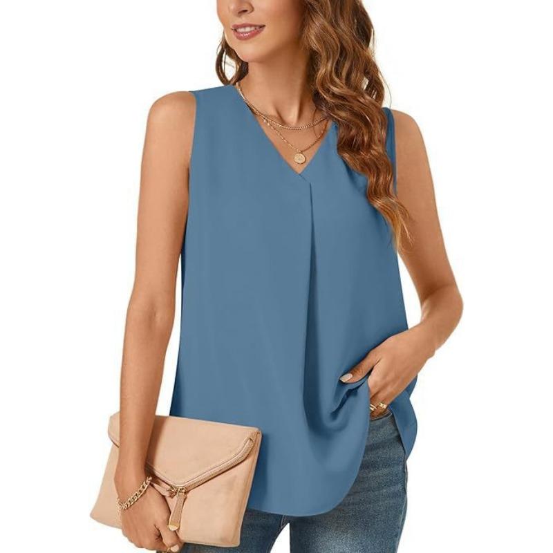 BITCED Women's Fashion Casual Solid Color Print Sleeveless V Neck Blouses & Shirts