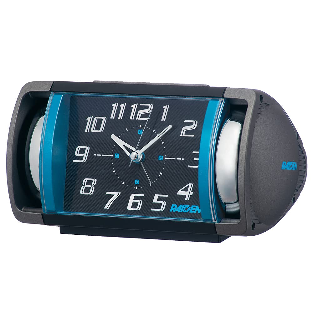 Seiko Clock Analog Alarm Loud Bell PYXIS Black with some blue metallic 94 x 178 x 109 NR447L Clock, Sound, RAIDEN, accents, mm,