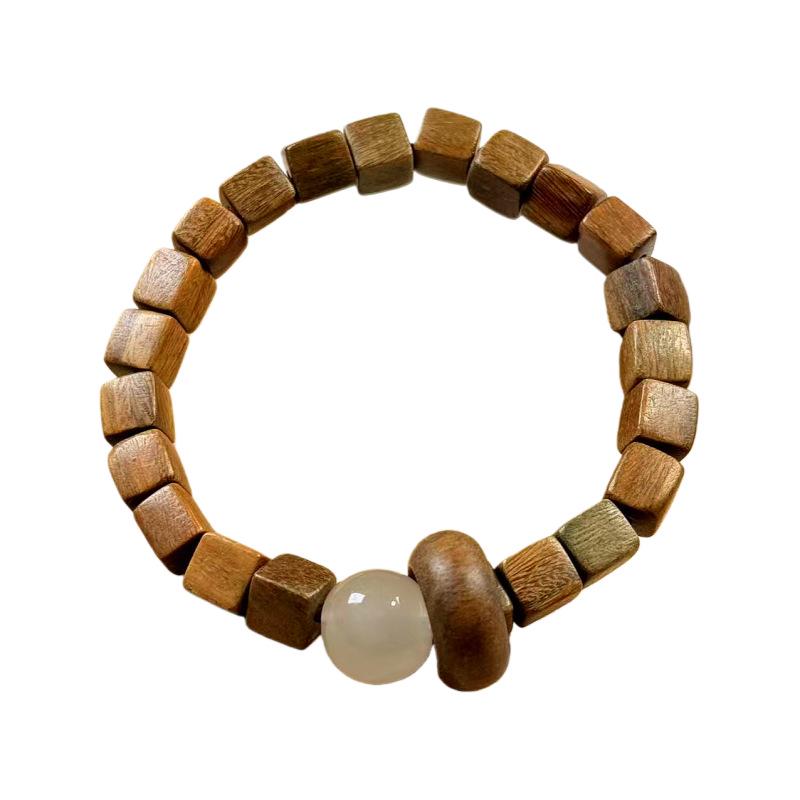 Argentina Green Sandalwood Luminous Stone Square Bead Bracelet In Antique Style – Buddhist Prayer Wenwan for Men and Women