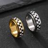 New Men's Black & White Checkered Rotatable Ring in Fashionable Stainless Steel Design