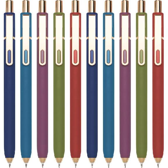 Linbsunne Gel Pens Black Ink Pens for Office 0.5mm Fine Point Pen Smooth Writing Retractable (Metal Gold Clip-10 Pcs)