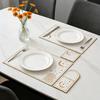 1 Set Star Moon Eid Placemat Faux Leather Embroidered Waterproof Placemat Cutlery Holder Coaster for Ramadan Dinner Home Islamic Holiday Party Decor