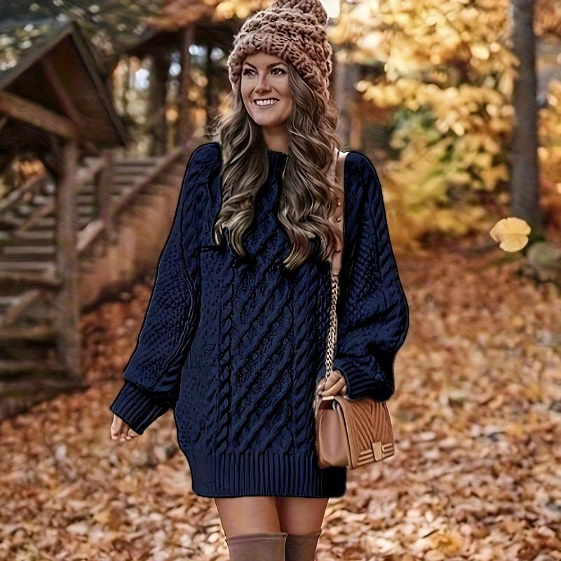 Women's Sweater Dress, Women's Long Sleeve Crew Neck Textured Knitted Dresss