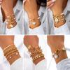 4pcs Set Luxury Imitation Pearl Chain Beaded Bracelet for Women Exquisite Charm Gold Color Stainless Steel Bangle Jewelry Set