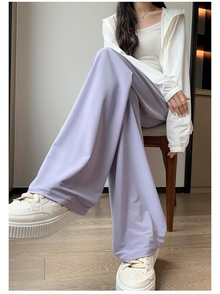 Ice Silk Women's Lightweight Quick-Dry Sun Protection Wide-Leg Pants - High-Waisted and Breathable for Summer