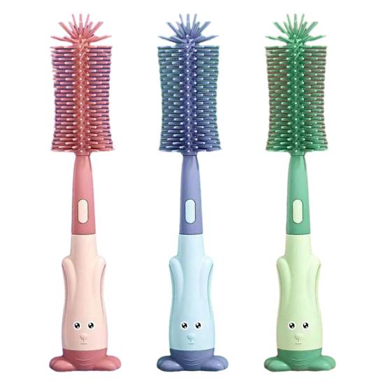 3Pcs/Set Baby Bottle Brush Set Silicone Nylon Bristles 360 Degree Deep Cleaning Cup Brush with Rabbit Shaped Holder