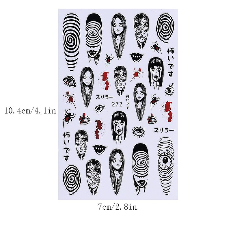 1/6 Pcs Halloween Nail Stickers Cute Skull Pumpkin Ghost Spider Nail Slide Decals Nail Supplies Manicure Decoration