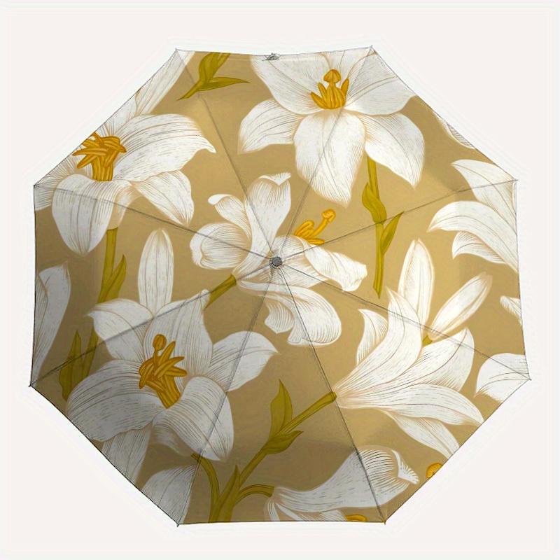 

1pc White Lily Pattern Automatic Open/Close Umbrella, Ideal Fan Gift for Birthday, Christmas, Outdoor Essentials, Trendy Fashion yy250828009