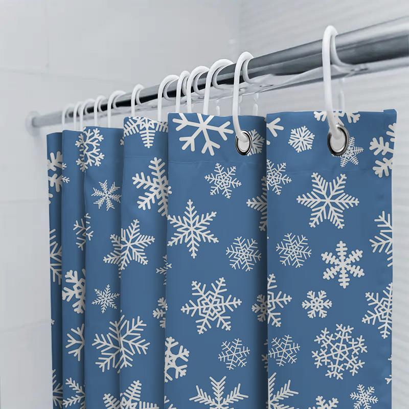 Blue White Snowflake Shower CurtainWaterproof, Non-Slip Bathtub Cover for Home Decor Washable Fabric with Hook Rings Set (89 x 7