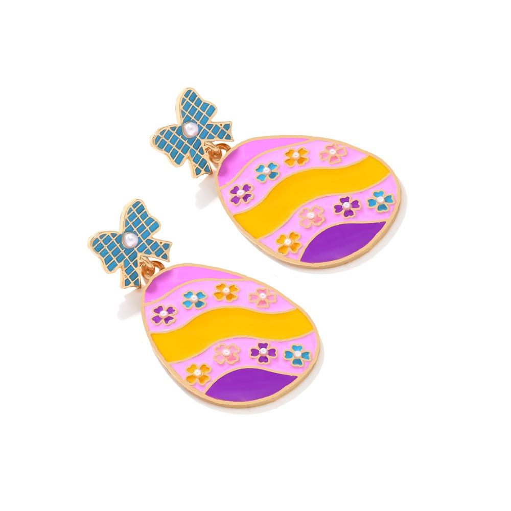 Easter Earrings for Women Accessories Colorful Pink Purple Trendy Cute Fun Bunny Egg Bow Dangle Carrot Rabbit Earrings Gift