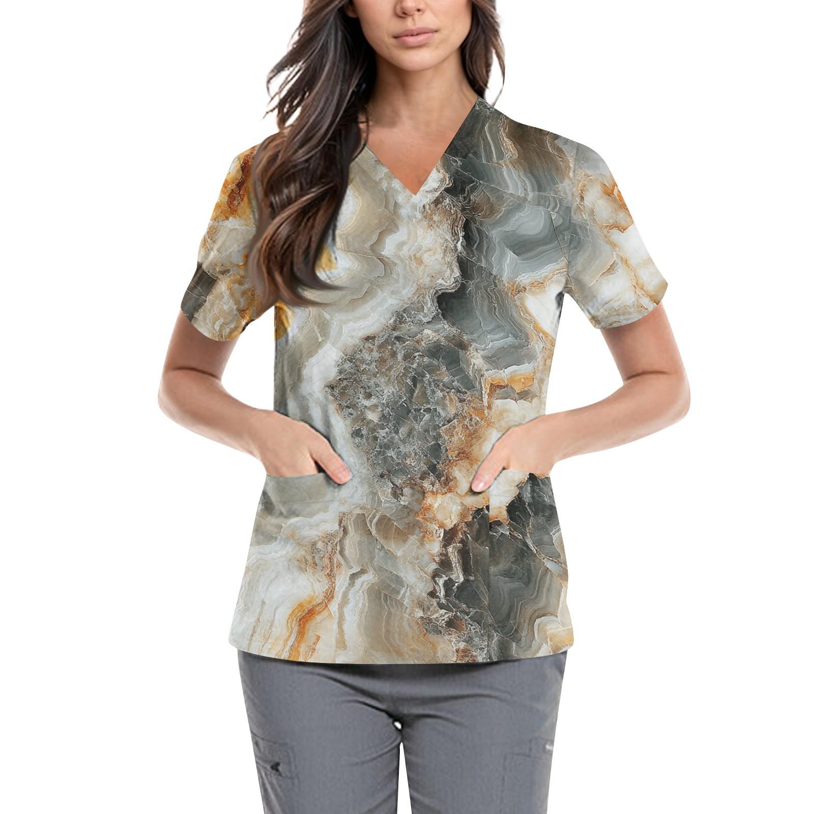 

Женская симпатичная принтованная рабочая одежда с V-образным вырезом, двухслойными карманами, базовым коротким рукавом, пуловером ко Дню святого Валентина M