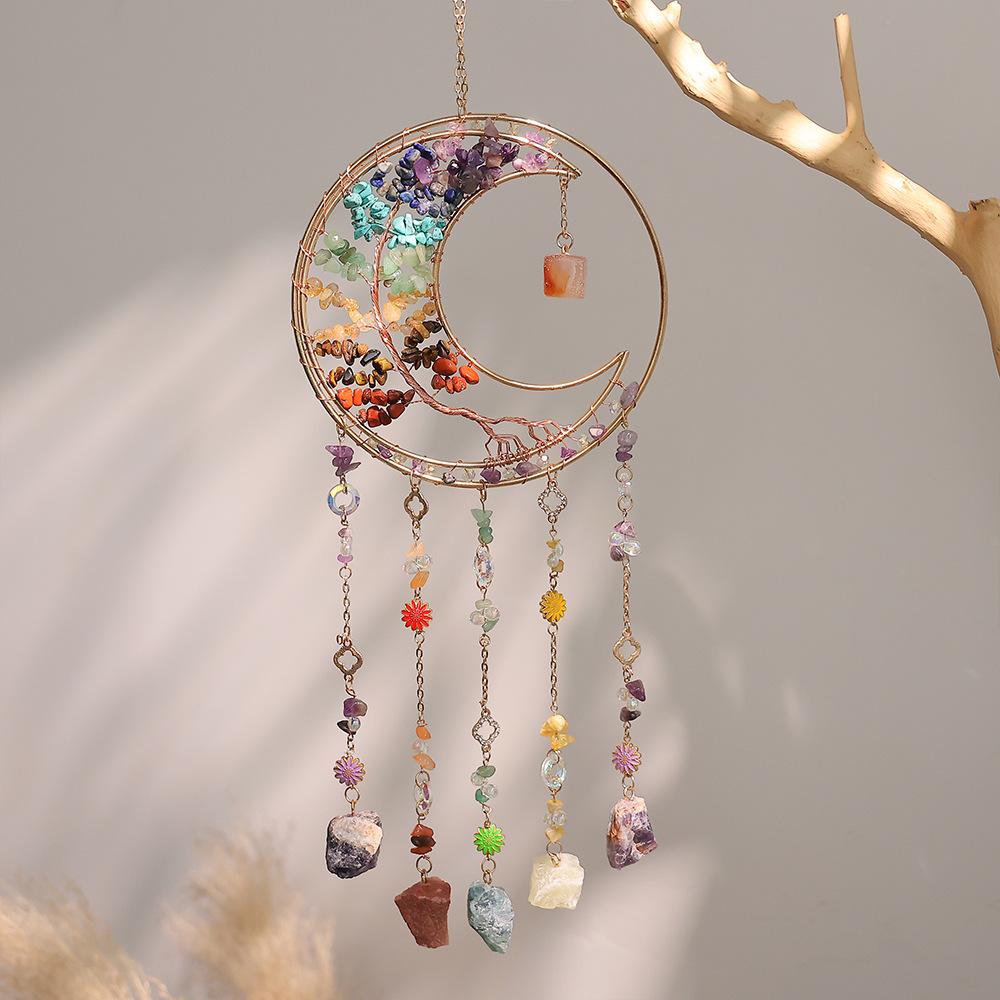 Sunshine Catcher Simple Colorful Gravel Tree of Life Window Sill Decorative Wind Chimes Crafts Moon Pendant Crystal Pendant yingying jingyue--colorful