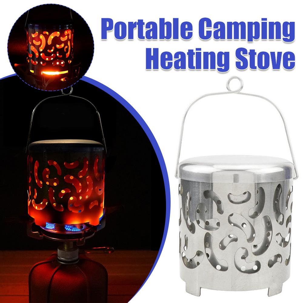 Portable Camping Mini Heater Stainless Steel Camping Stove Warming Stove Cover for Outdoor Backpacking Hiking Traveling BBQ