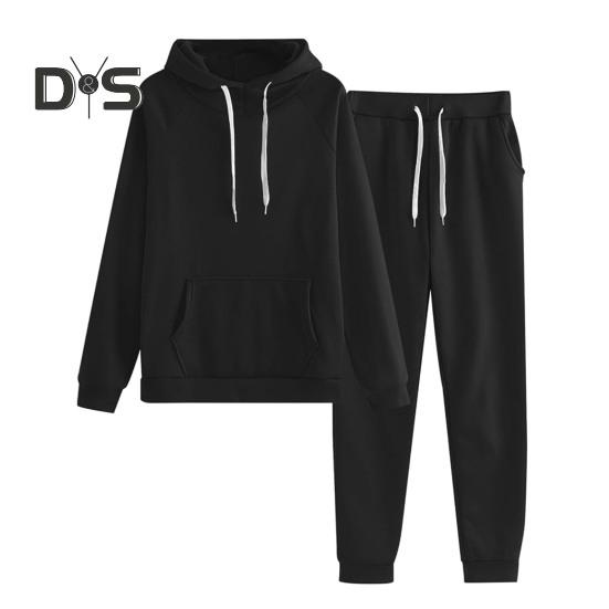 2 Pcs/Set Women Hoodie Pants Suit Solid Color Plush Long Sleeves Thick Top Elastic Waist Ankle-banded Trousers Sport Fitness Outfit Fall Winter