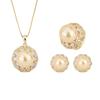 New European and American retro inlaid yellow pearl gold pendant necklace ring stud earrings temperament women's suit