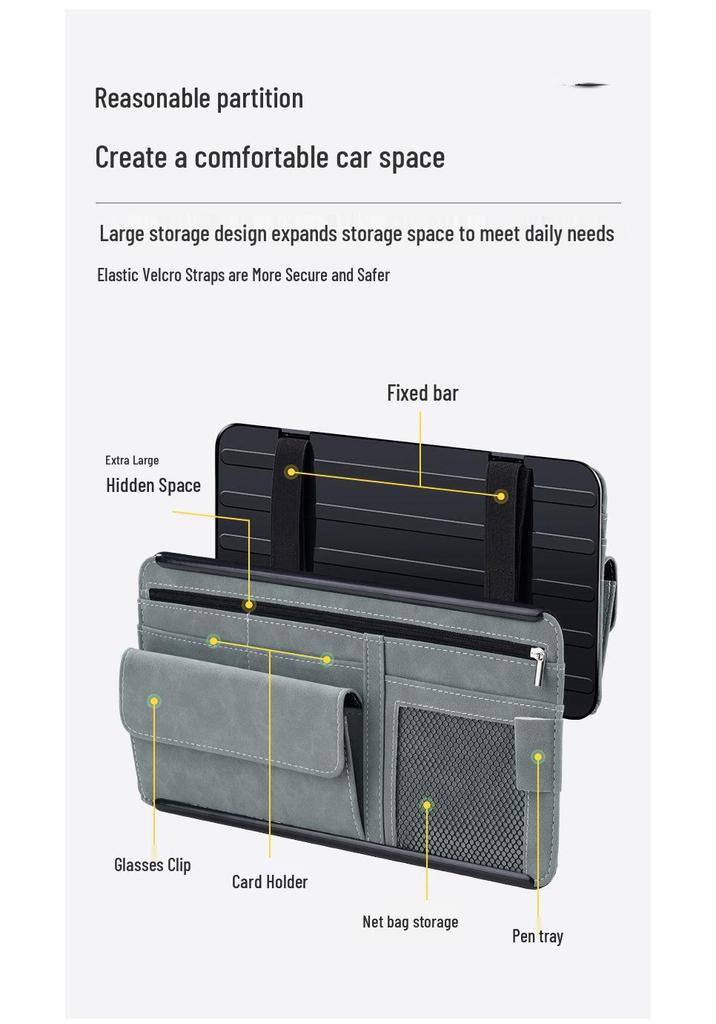Multi-functional Car Sun Visor Organizer: Glasses Case, Sunglasses Clip, Card Holder, Storage Bag