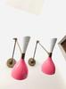 Mid Century Italian Brass Wall Sconce: Pink & White Diabolo Lamp