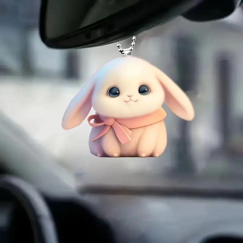 Delightful Cartoon Bunny Acrylic Ornament For Car Interior Scarf And Key Holder