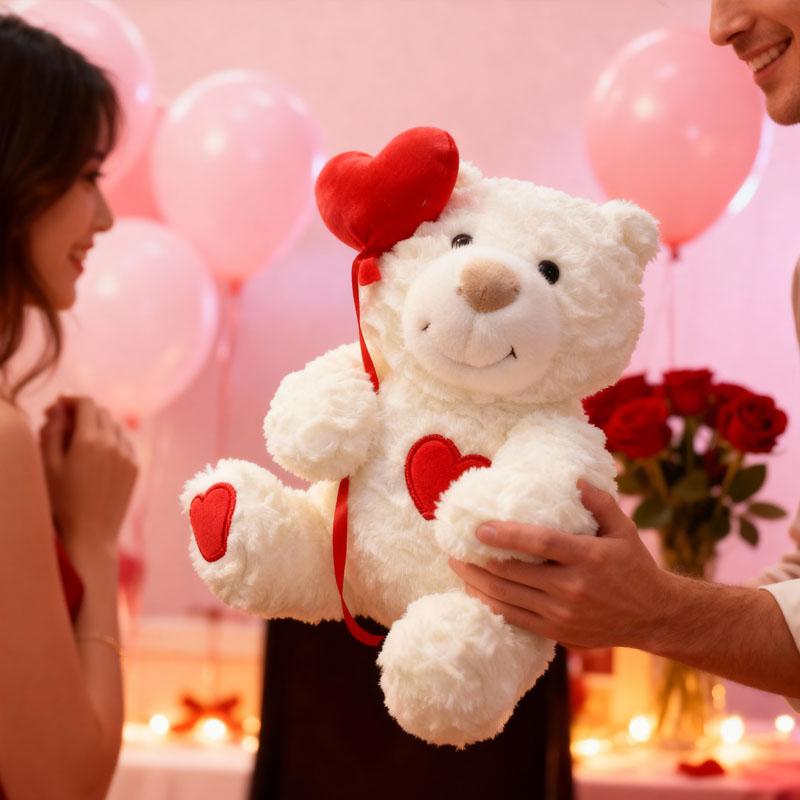 Love Heart Bear Plush Toy Stuffed Animal Cute Wedding Proposal Anniversary Valentine‘s Day Gift for Girlfriend Wife Party Decor
