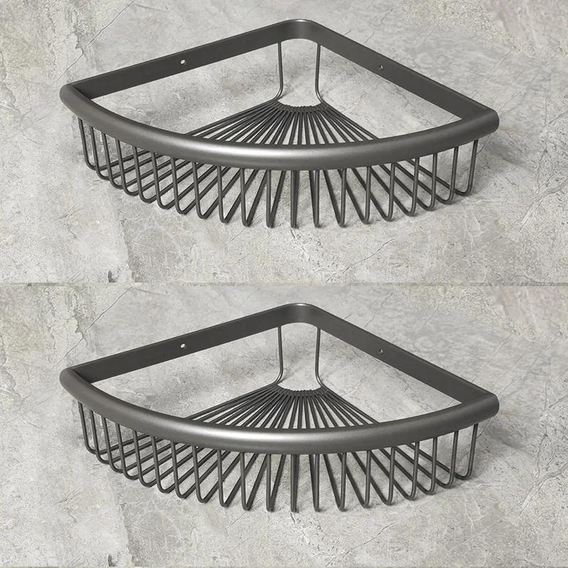 Copper gold bathroom shower room wall corner basket non perforated bathroom rack triangular storage rack for bathroom shelves