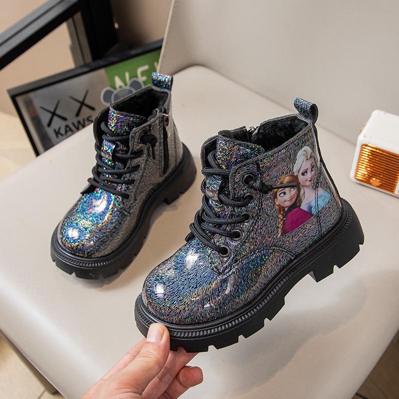 

Girls Fleece-lined Martin Boots: 2025 Elsa Princess Edition - Leather, Non-slip, Soft Sole Baby Ankle Boots for Autumn and Winter Size 33 (20.3cm)