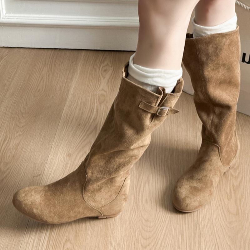 Fashion Women's Boots Flats Suede Fashion Knee High Boots for Woman Designer Shoes Winter 2025 Dress Casual Chelsea Botas Para Mujer