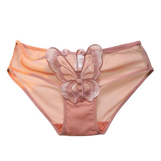 Women Underpants Butterfly Embroidery See-through Mesh Briefs Mid Waist Hollow Out Elastic