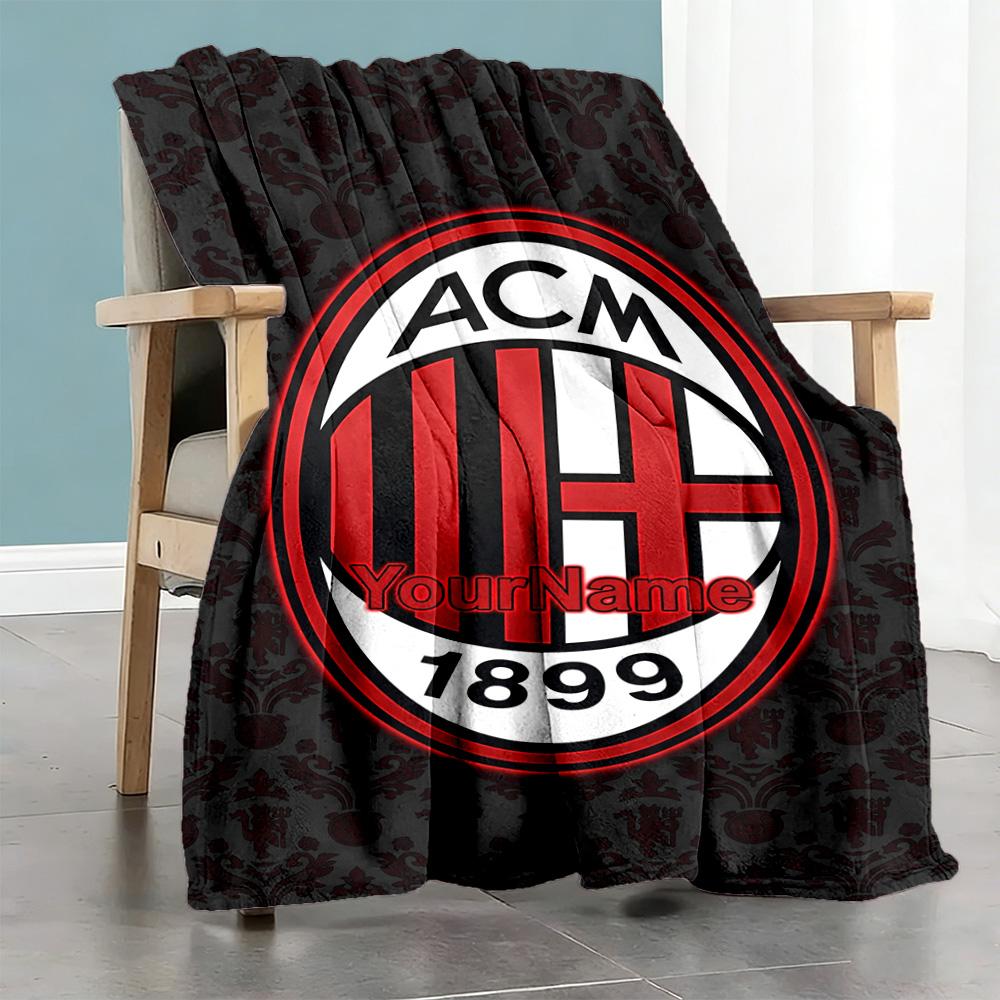 Ac Milan Customize Your Name Blanket Lightweight Customizable Blanket Ultra-Soft Suitable for Chair Nap Office Picnics All-Season Use