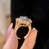 Exquisite Shiny Ring Light Luxury Fresh Unique High-end Blue Gemstone Heart-shaped Rings for Women Retro Feeling Wedding Jewelry