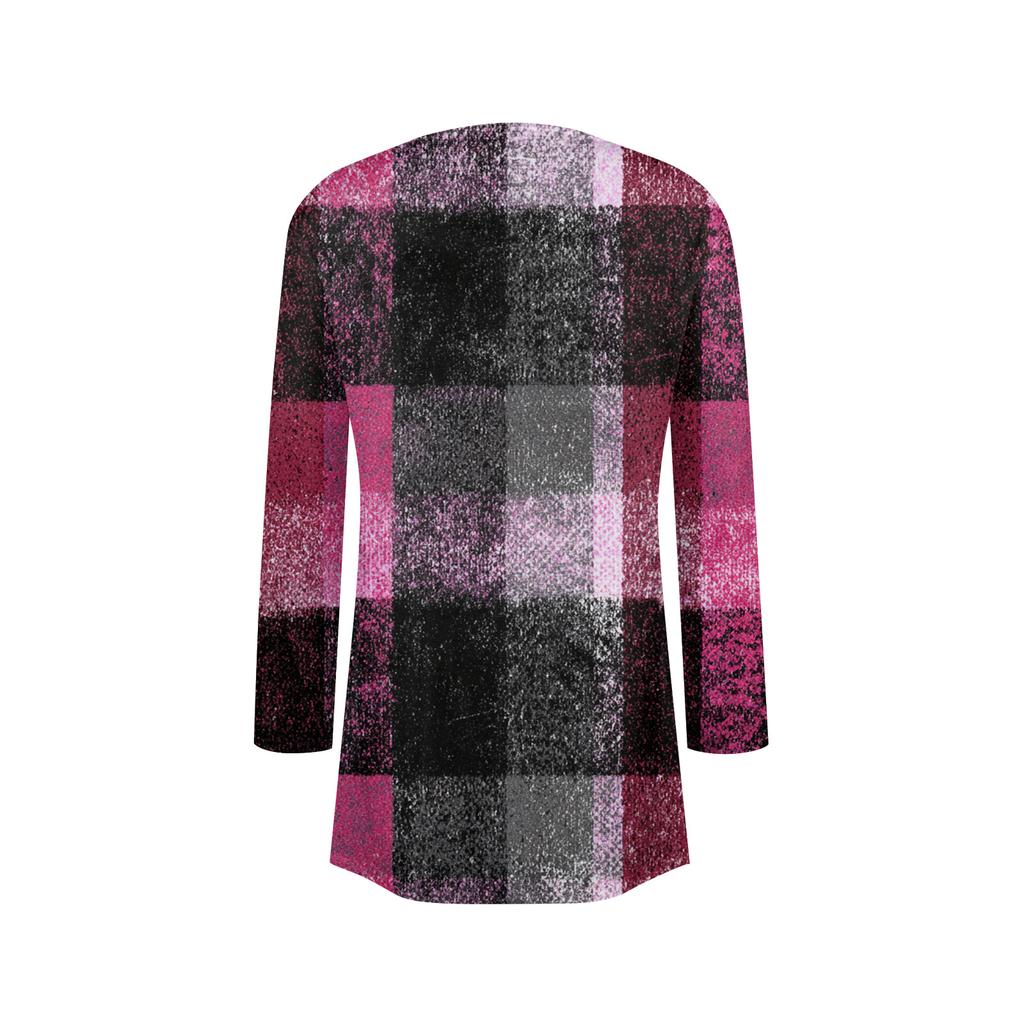 Women's Casual Fashion Plaid Print Half-open Collar Mid-length Irregular Hem Cardigan Jacket