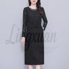 Plus Size Black Sequin Lace Two-Piece Long Sleeve Dress for Women – Slimming Spring/Autumn Style