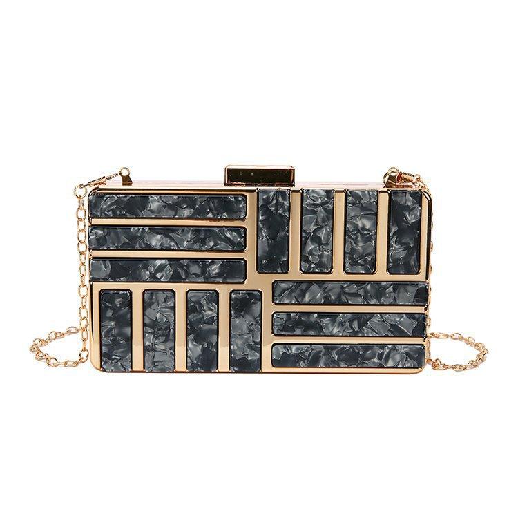 New Acrylic Banquet Bag Cross Border Banquet Handheld Gold Evening Bag Fashion One Shoulder Spliced Metal Small Square Bag