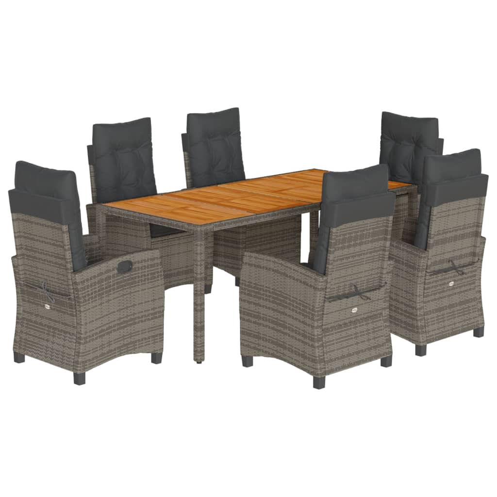 7 Piece Garden Dining Set with Cushions Gray Poly Rattan