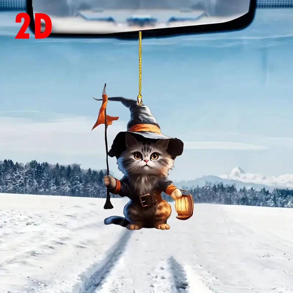 NEW Cute Acrylic Halloween Witch Cat Lantern Ornament Cat Shaped Pumpkin Hanging Pendant For Car Bag Keychain Decor C1D5