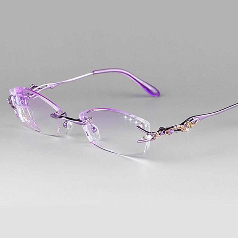 

Chashma Titanium Rimless Prescription Glasses Luxury Tint Lenses Myopia Glasses Reading Glasses Women Colored Lenses Eyeglasses фиолетовый