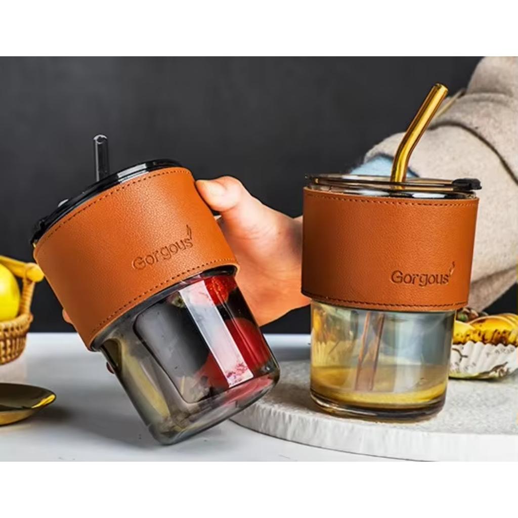 Reusable Milk Tea Cup Coffee Glass Cup Glass Cup with Lid and Straw