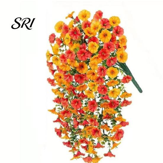 Water-free Flower Decor Artificial Flowers for Outdoor, Fake Hanging Morning Glory with Eucalyptus Leaves, UV No Maintenance Resistant Faux