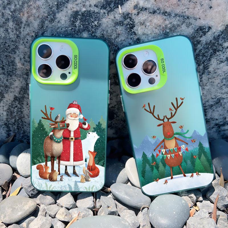 Luxury Cartoon Christmas Phone Case for IPhone 14 15 Pro Max Plus 11 12 13 Mini Pro Max Simple Santa Shockproof Laser Matte Case