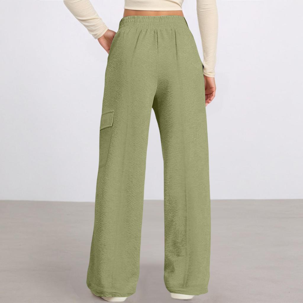 Women's Casual Fashion Solid Color Elastic Waist Drawstring Workwear Wide Leg Pants With Pockets