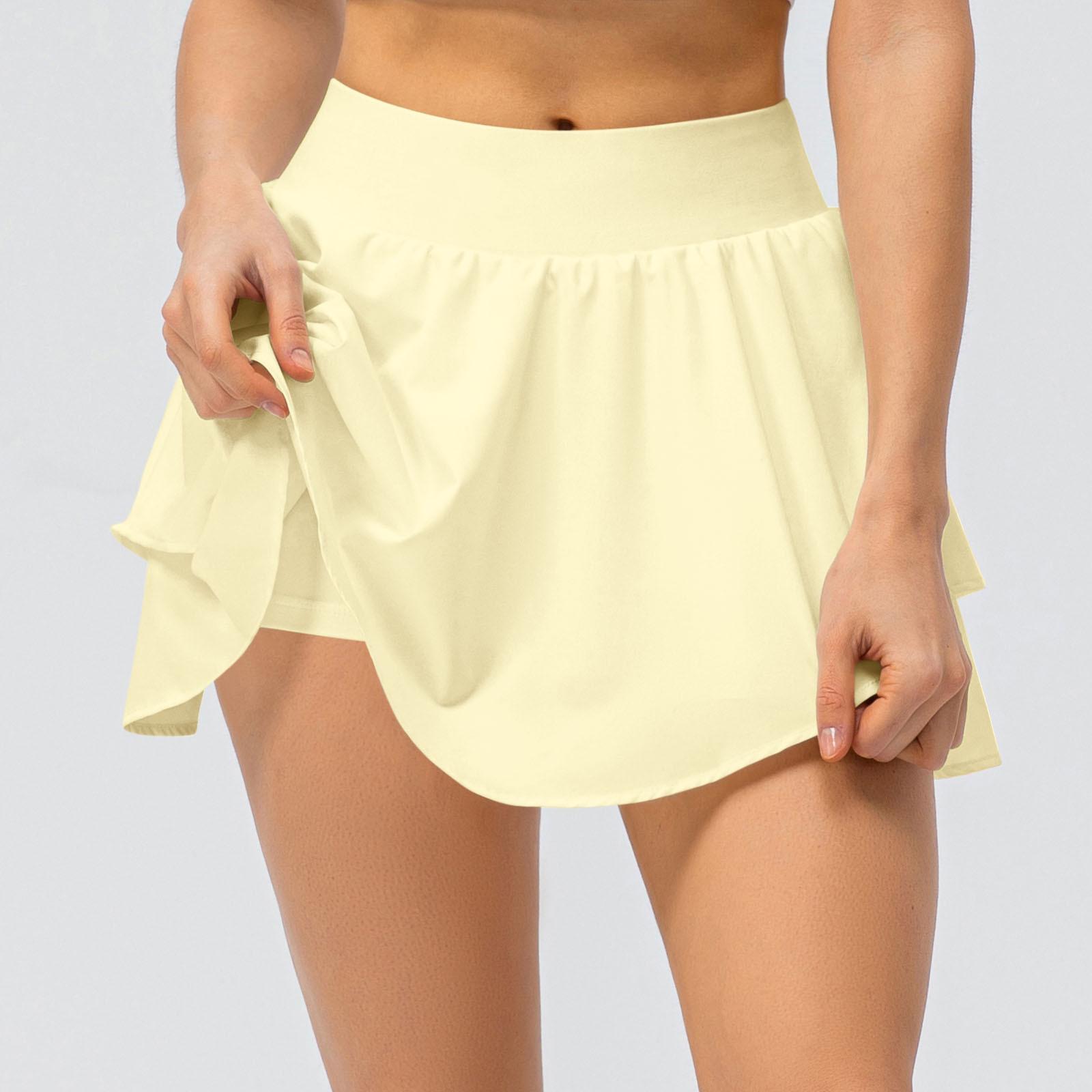 

Женская однотонная юбка для йоги, брюки для бега, фитнеса, тенниса, спортивная юбка XL жёлтый