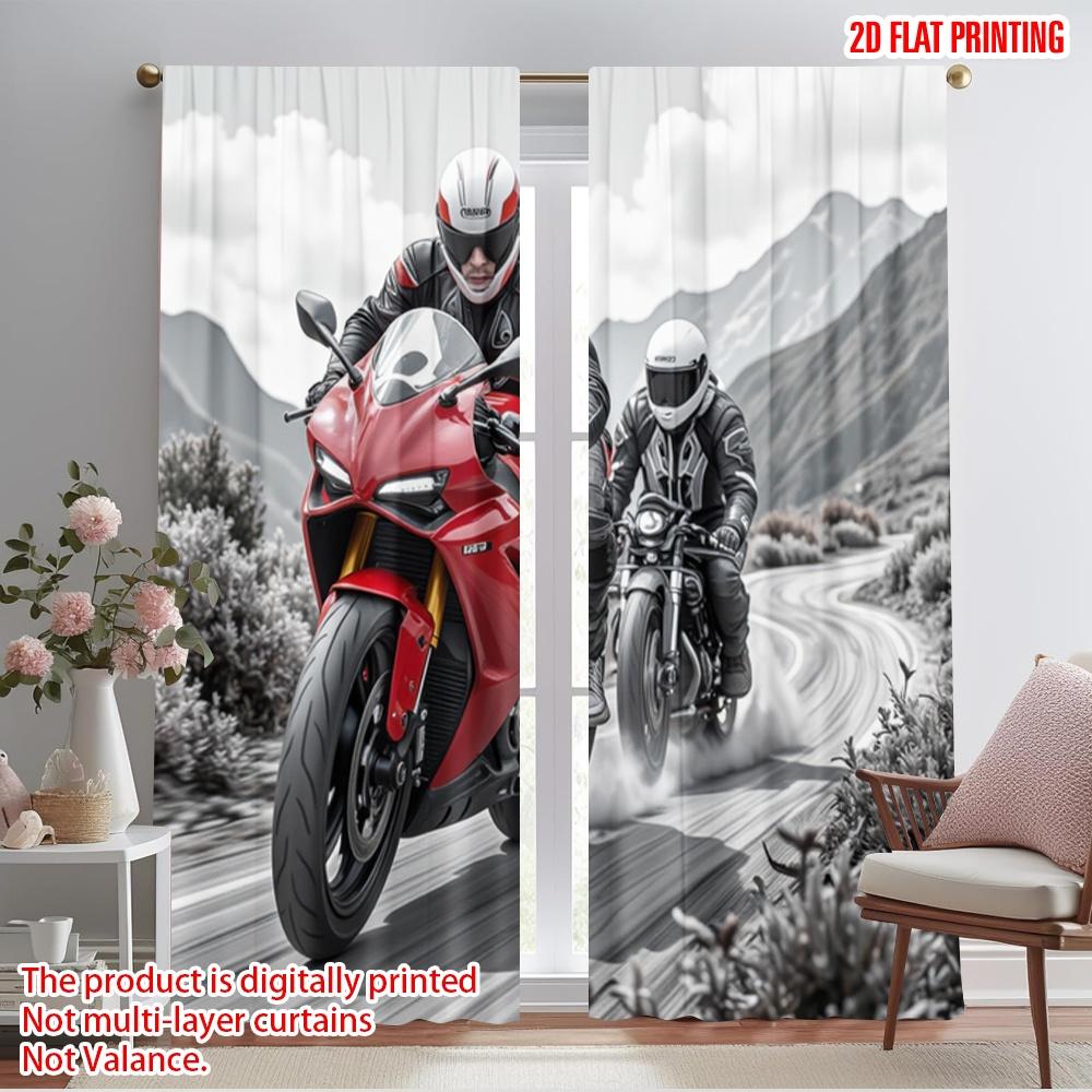 

2pcs,2D plane printing Creative Curtains Mountain Ride Polyester Woven (without rod) Festive Use for Bedroom, Living Room, 52.50×116.00 CM 2pcs
