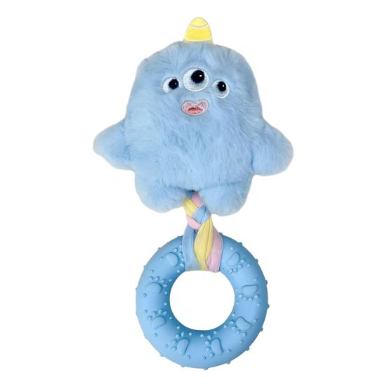 Quietschender Hund??Kauspielzeug Plüschhundespielzeug mit Gummiring Interaktives Zahnpflegespielzeug für Hunde Tauziehen Apportierspiel