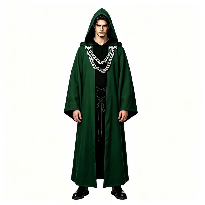 Halloween Gothic Hooded Robe Costume With Chain Detail Medieval Wizard Priest Cosplay Outfit Party